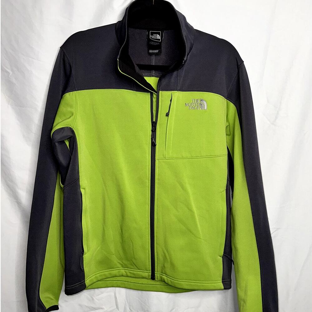 North Face Womens Size Medium Lime Green Gray Full Zip Light Jacket Windbreaker